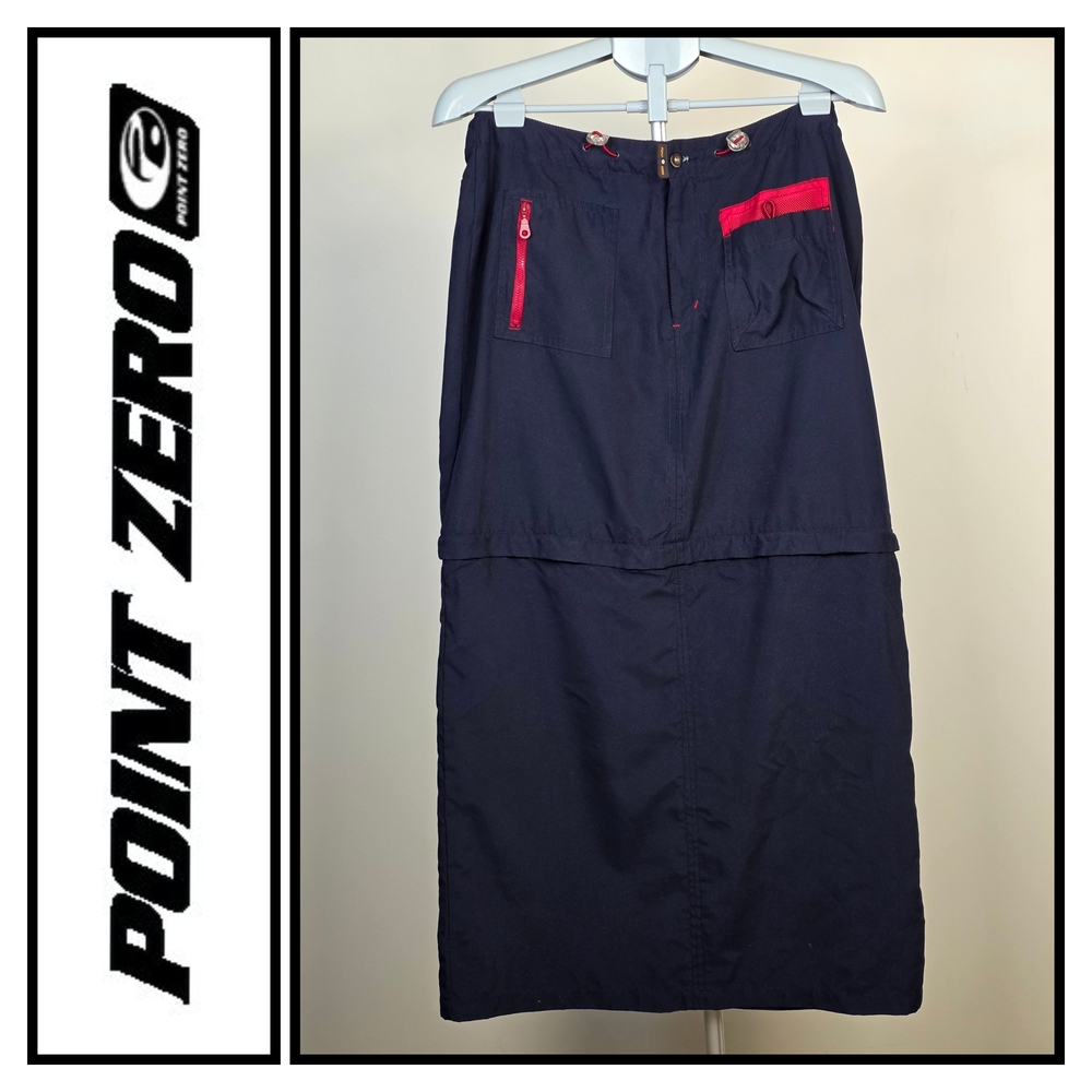 Vintage POINT ZÉRO Convertible Skirt – Navy Blue & Red Accents (Nicole Benisti)